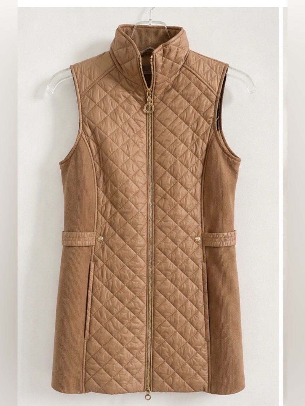 Quilted Longline Zip Vest – Camel Tan – Lightweight Puffer Style